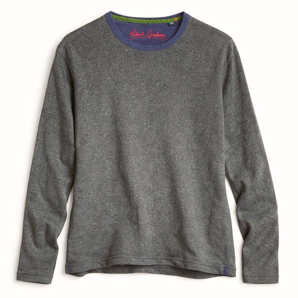 Robert Graham Designer Casual Knit Shirt Gray LS Tee Signature Trim XL